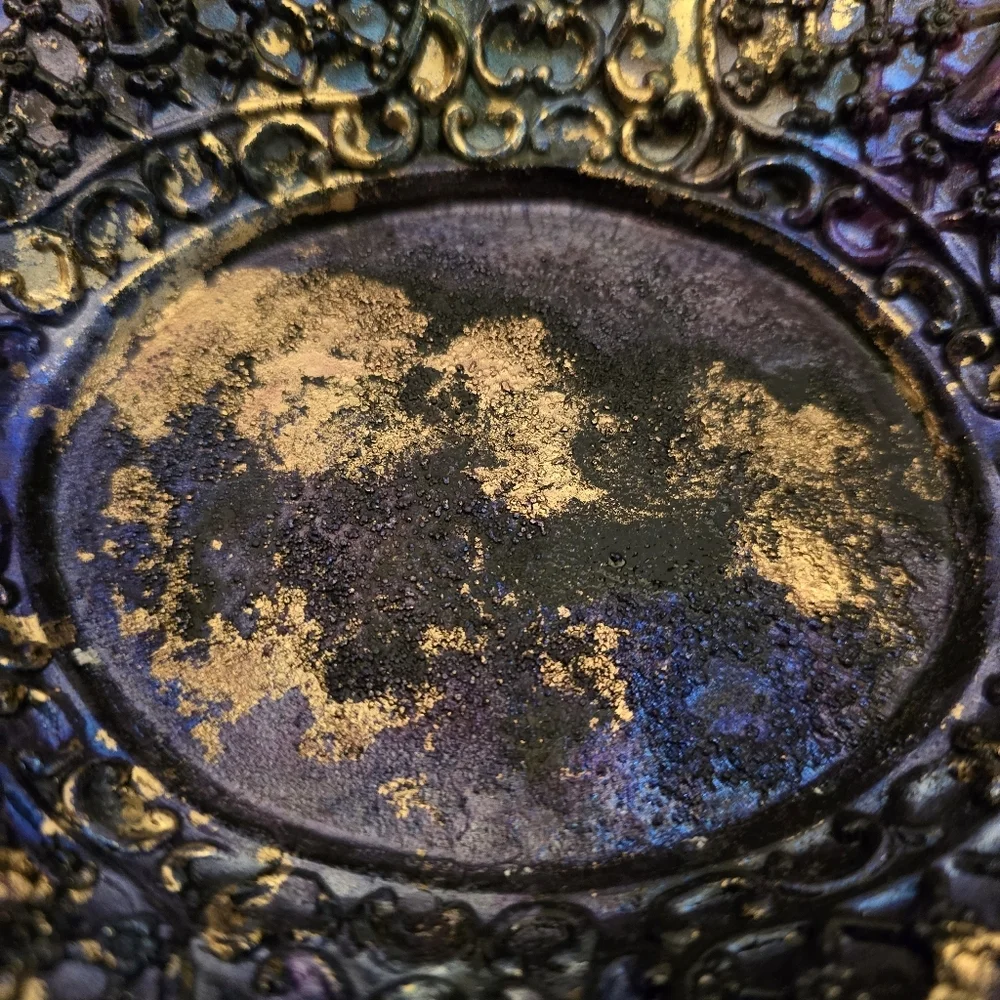 HANDCRAFTED Upcycled Silver Plated Stemmed Dish HANDPAINTED Centerpiece Art